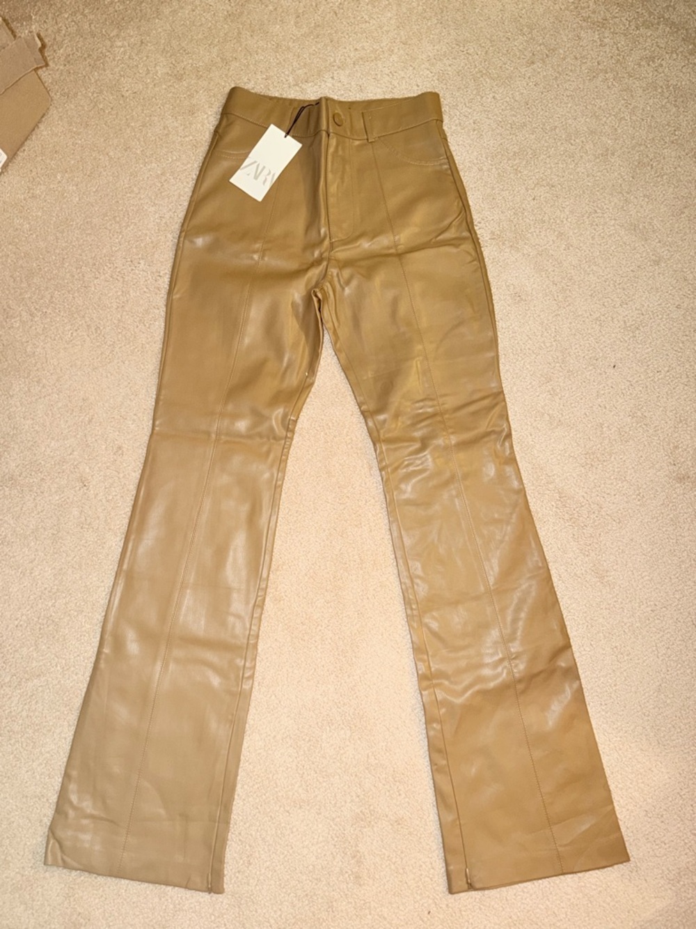 Zara Tan Faux Leather Flared Pants